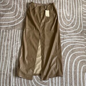 Elan Tan Faux Leather Pencil Skirt